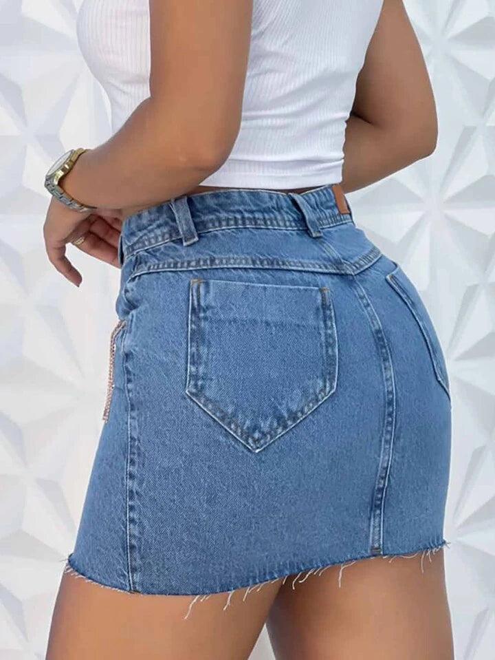 Saia Jeans Estilo Blogueira Verão Moda Feminina - Foto Principal