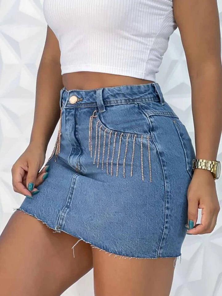 Saia Jeans Estilo Blogueira Verão Moda Feminina - Foto Principal