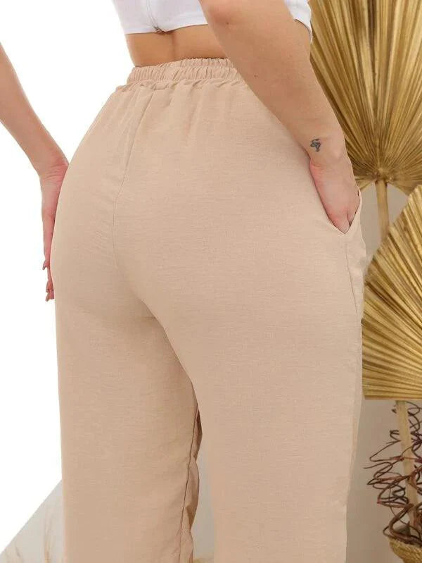 Calça Pantalona Tecido Duna Com Elástico E Cordão Fake Na Cintura Moda Verão - Foto Principal