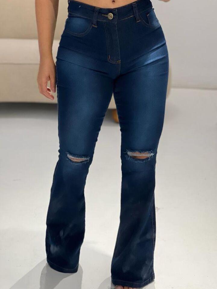 Calça Flare Jeans Com Elastano Lycra Moda Feminina - Foto Principal