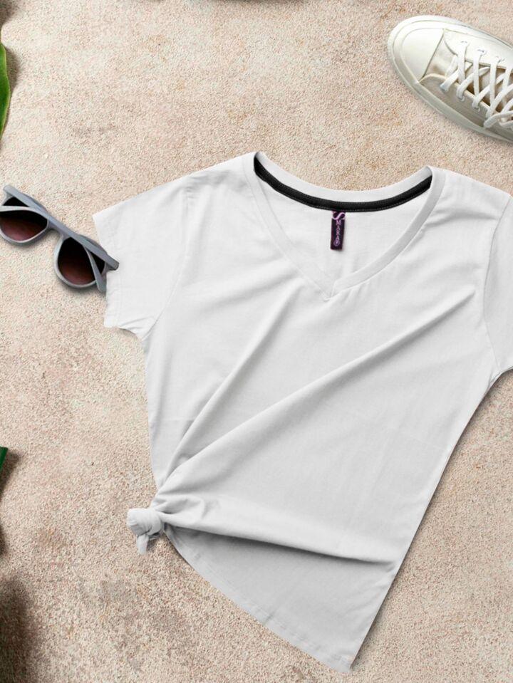 Blusa Blusa Algodão Gola V Moda Feminina - Foto Principal