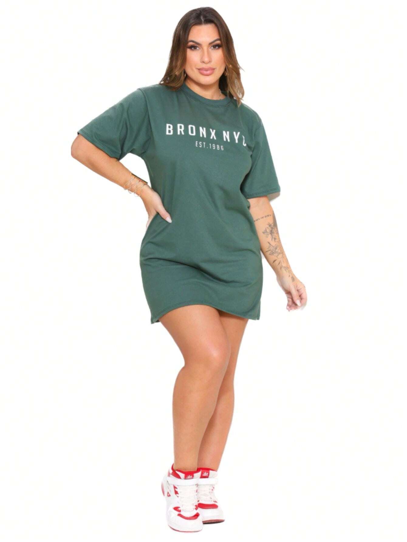 Camiseta Oversized Bronx Vestido Dress Top Moda Feminina - Foto Principal