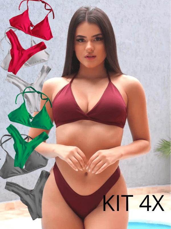 Kit 4 Biquinis com Bojo Modelo Aviador Moda Feminina - Foto Principal