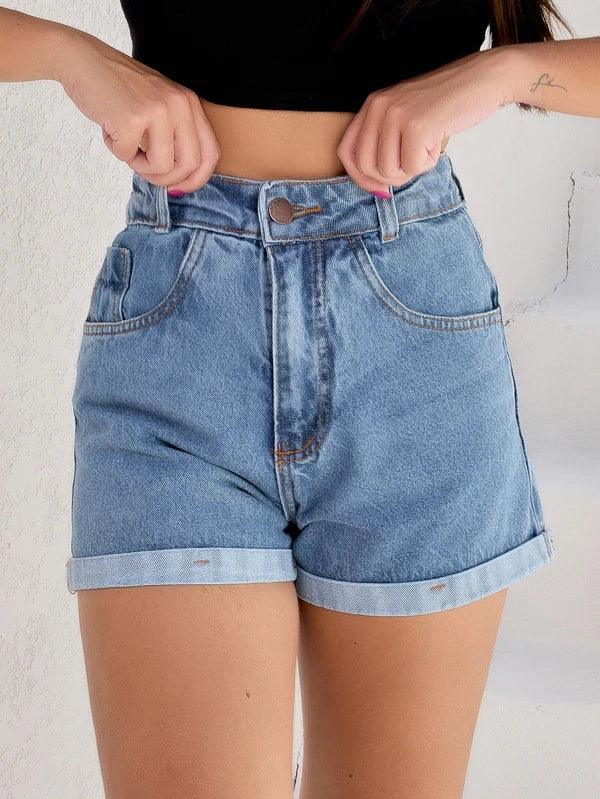 Short Bermuda Jeans Barra Lisa Moda Feminina - Foto Principal