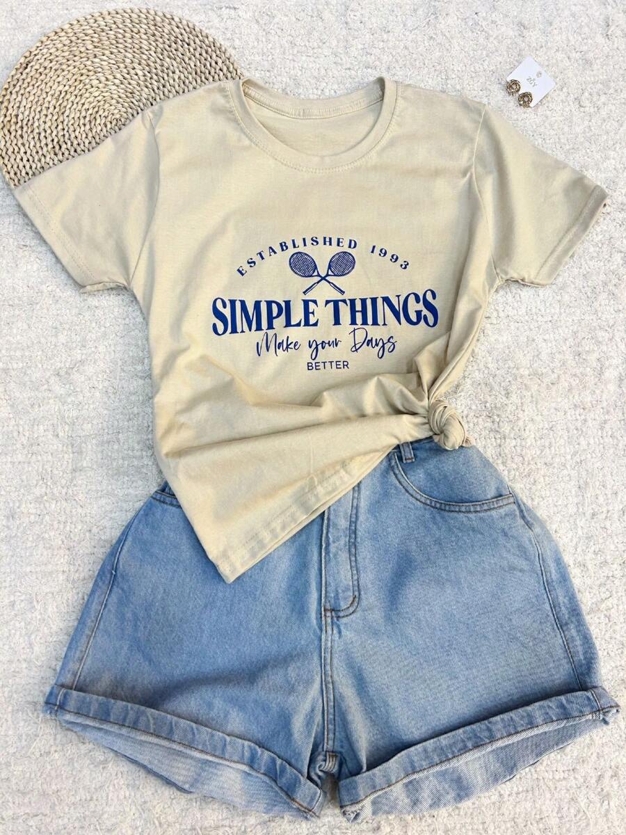 Blusa Camiseta Manga Curta Algodão Com Estampa Moda Feminina - Foto Principal