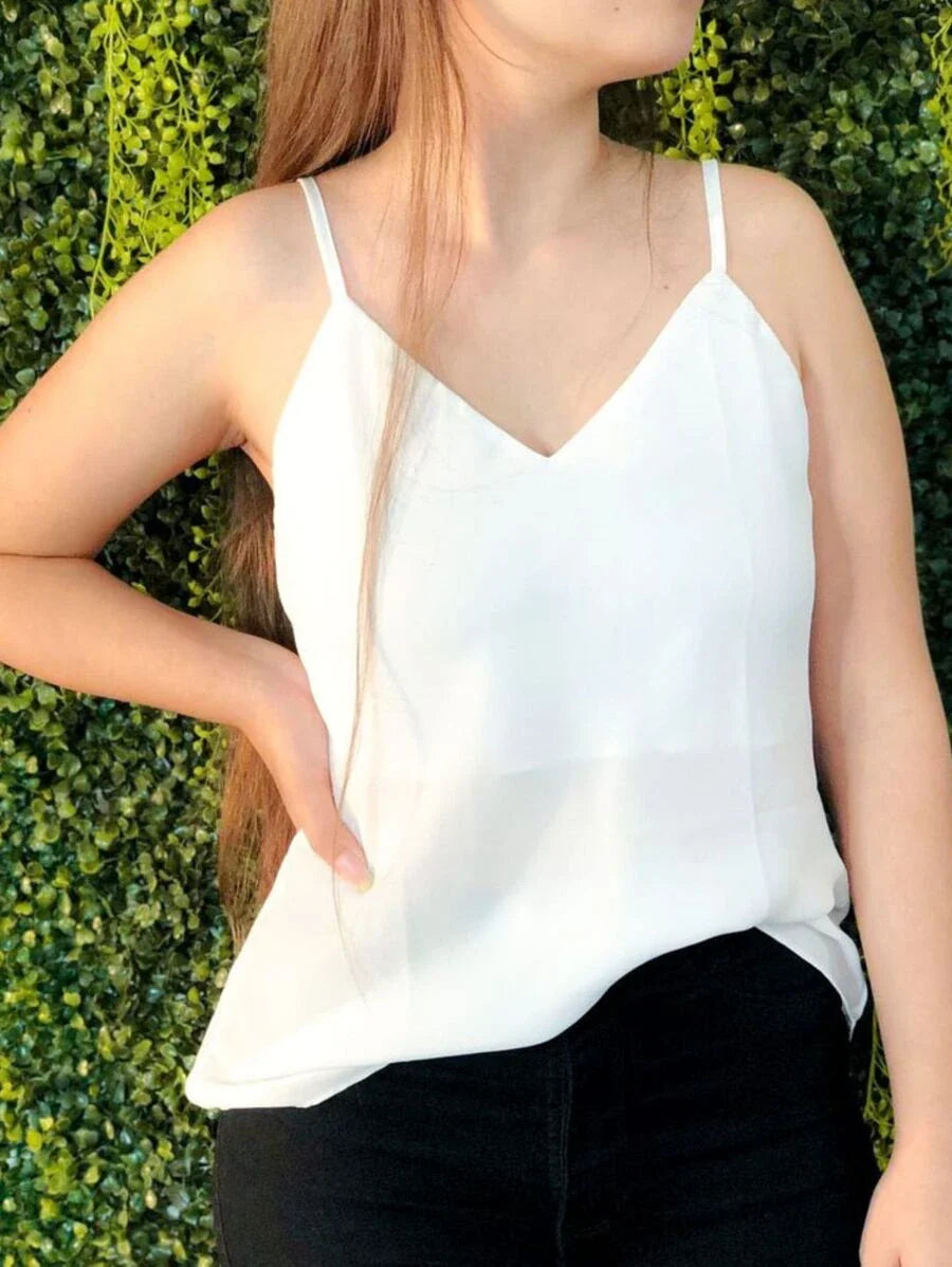 Blusa Alcinha Regata Decote V Tecido Duna Moda Verão - Foto Principal