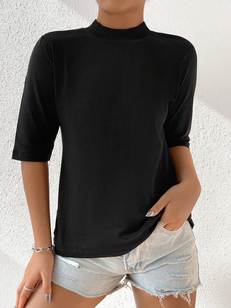 Camiseta T-shirt Com Gola Alta Moda Feminina - Foto Principal