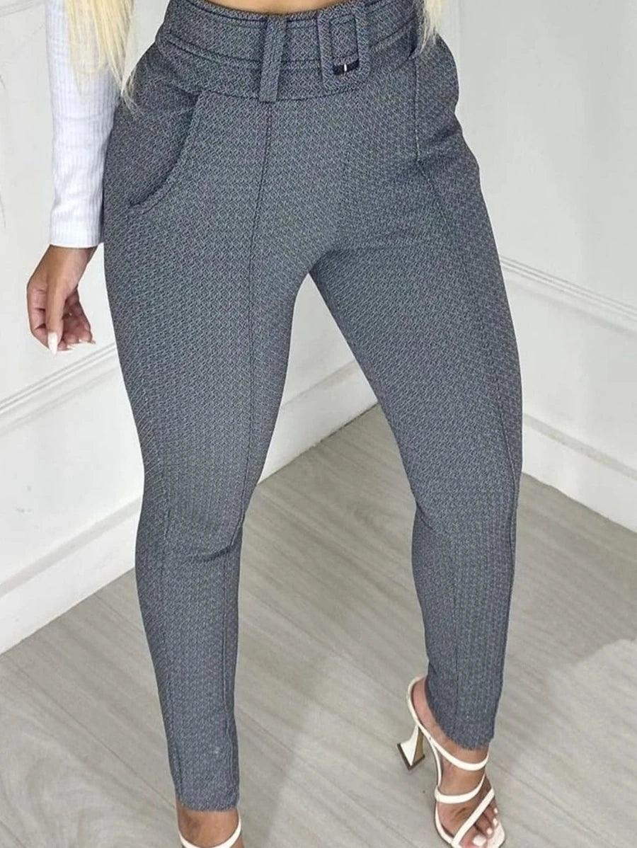 Calça Skinny Malha Crepe Com Cinto Forrado Cintura Alta Moda Feminina - Foto Principal